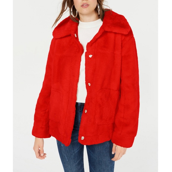 JouJou Juniors  red, super soft, faux fur coat with two front functional… - Picture 2 of 11
